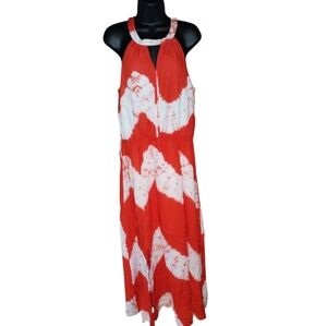 The Pyramid Collection maxi dress, halter, size large red and white, viscose